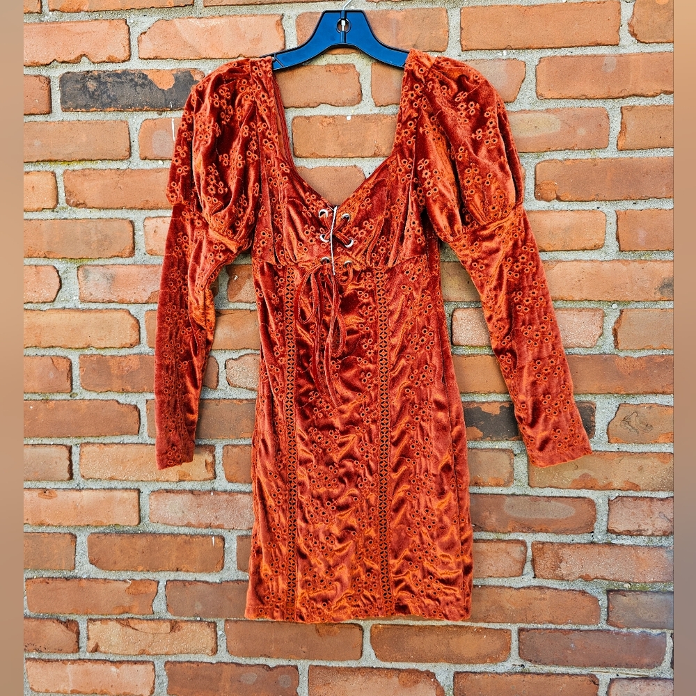 ASOS Burnt Orange Velvet Lace-Up Mini Dress – XS